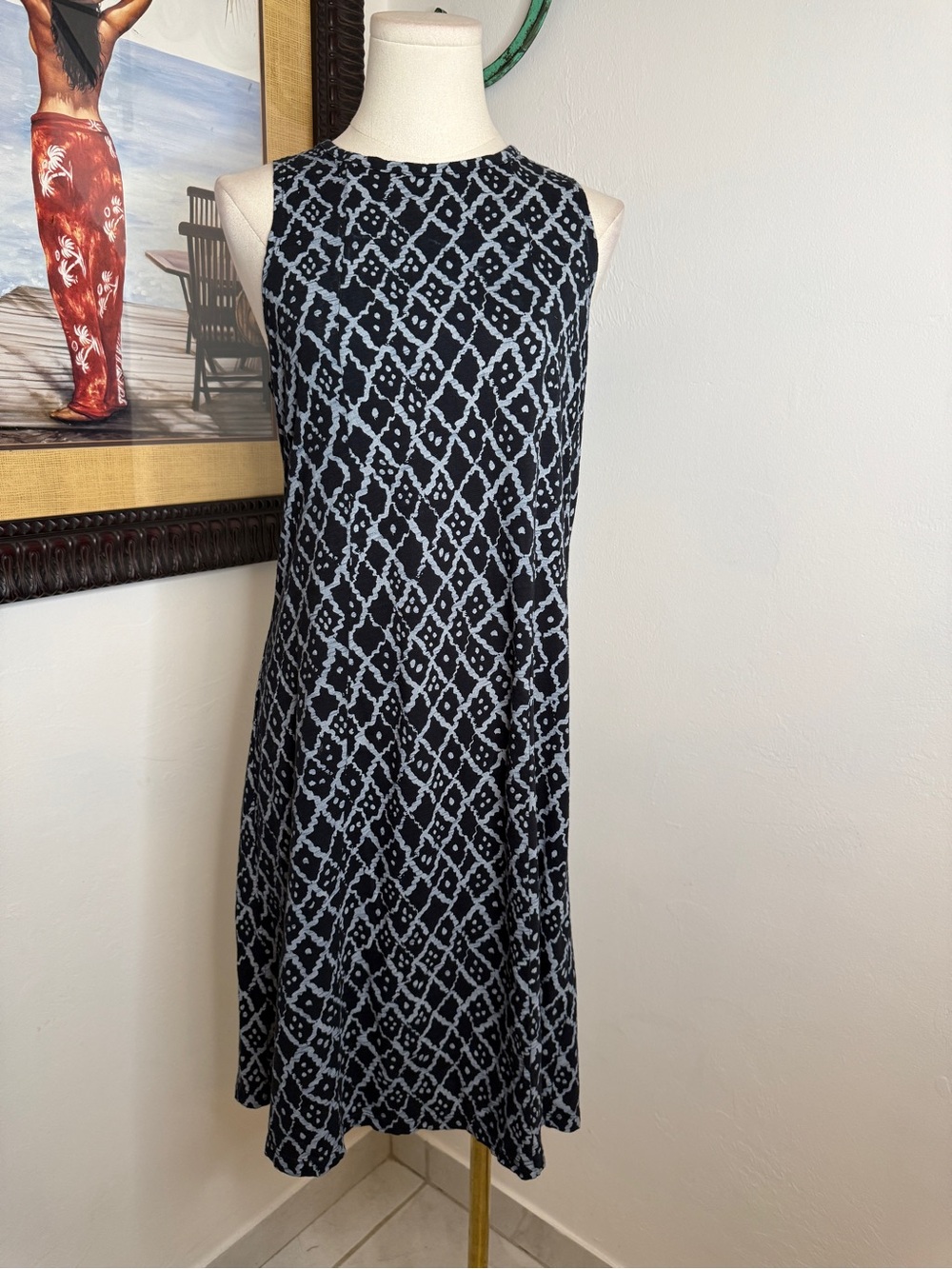 fresh produce Black and Light Blue Sleeveless Midi Dress